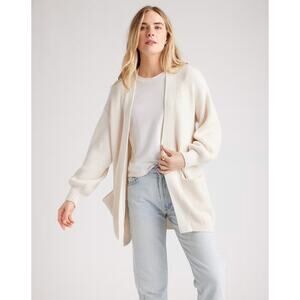 EUC Quince White Women's Knit Cardigan Sweater 100% Organic Cotton with Pockets